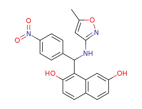 Molecular Structure of 1380601-75-1 (1-[(5-methylisoxazol-3-ylamino)(4-nitrophenyl)methyl]naphthalene-2,7-diol)