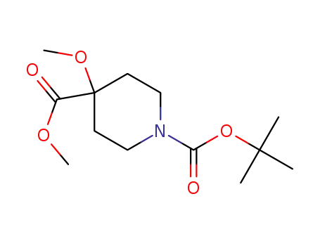 Molecular Structure of 495415-08-2 (1,4-Piperidinedicarboxylic acid, 4-Methoxy-, 1-(1,1-diMethylethyl) 4-Methyl ester)