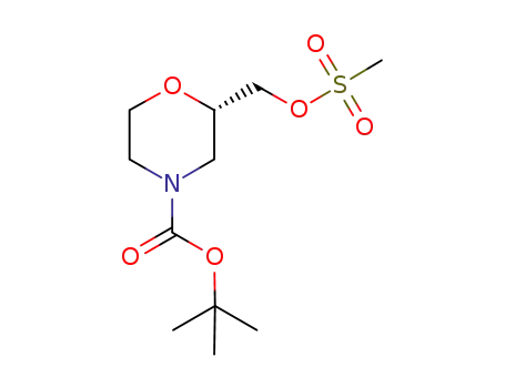 Molecular Structure of 606139-90-6 (4-Morpholinecarboxylic acid, 2-[[(methylsulfonyl)oxy]methyl]-,
1,1-dimethylethyl ester, (2S)-)
