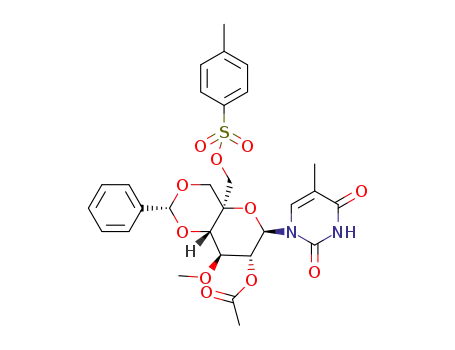 1'-(2'-O-acetyl-4',6'-O-benzylidene-3'-O-methyl-5'-C-[1'-(tosyloxy)methyl]-β-D-glucopyranosyl)thymine