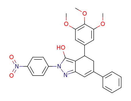 Molecular Structure of 1464082-68-5 ((±)-2-(4-nitrophenyl)-6-phenyl-4-(3,4,5-trimethoxyphenyl)-4,5-dihydro-2H-indazol-3-ol)