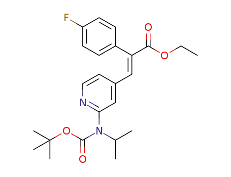 Molecular Structure of 1446252-39-6 (3-[2-(tert-butoxycarbonyl-isopropyl-amino)-pyridin-4-yl]-2-(4-fluoro-phenyl)-acrylic acid ethyl ester)