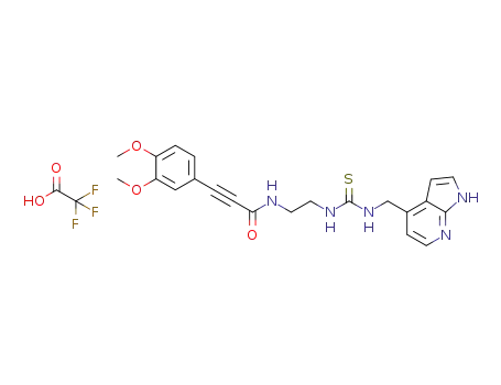 Molecular Structure of 1431959-51-1 (N-(2-(3-((1H-pyrrolo[2,3-b]pyridin-4-yl)methyl)thioureido)ethyl)-3-(3,4-dimethoxyphenyl)propiolamide trifluoroacetate)