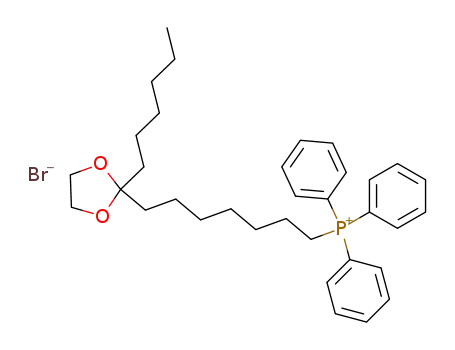 Molecular Structure of 78009-99-1 (Phosphonium, [7-(2-hexyl-1,3-dioxolan-2-yl)heptyl]triphenyl-, bromide)