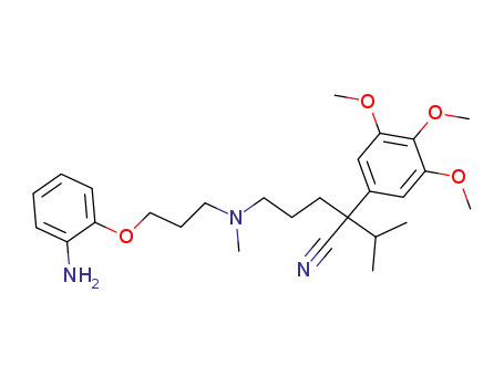 Molecular Structure of 103523-52-0 (Benzeneacetonitrile,
a-[3-[[3-(2-aminophenoxy)propyl]methylamino]propyl]-3,4,5-trimethoxy-
a-(1-methylethyl)-)