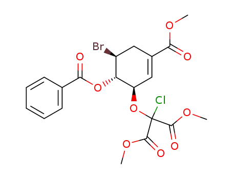 Molecular Structure of 83604-12-0 (methyl (3β,4α,5β)-3-<bis(methoxycarbonyl)chloromethoxy>-4-(benzoyloxy)-5-bromo-1-cyclohexene-1-carboxylate)