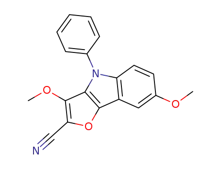 Molecular Structure of 89224-74-8 (4H-Furo[3,2-b]indole-2-carbonitrile, 3,7-dimethoxy-4-phenyl-)