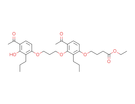 Molecular Structure of 88420-04-6 (Butanoic acid,
4-[4-acetyl-3-[3-(4-acetyl-3-hydroxy-2-propylphenoxy)propoxy]-2-propyl
phenoxy]-, ethyl ester)