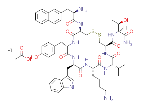 Molecular Structure of 2378114-72-6 ([cycloS-S]-3-(2-naphthyl)-D-alanyl-L-cysteinyl-L-tyrosyl-D-tryptophyl-L-lysyl-L-valyl-L-cysteinyl-L-threoninamide acetate)