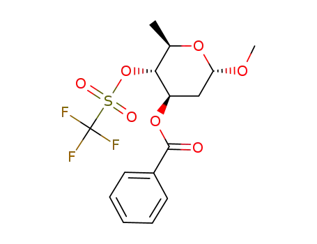 Molecular Structure of 110418-89-8 (methyl 3-O-benzoyl-2,6-dideoxy-4-O-<(trifluoromethyl)sulfonyl>-α-D-arabino-hexopyranoside)