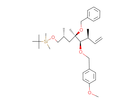 Molecular Structure of 123493-56-1 ([(2R,4R,5R,6S)-4-Benzyloxy-5-(4-methoxy-benzyloxy)-2,4,6-trimethyl-oct-7-enyloxy]-tert-butyl-dimethyl-silane)