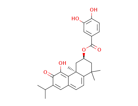 Molecular Structure of 66656-58-4 (3,4-Dihydroxybenzoic acid 11-hydroxy-12-oxoabieta-5,7,9(11),13-tetraene-2α-yl ester)