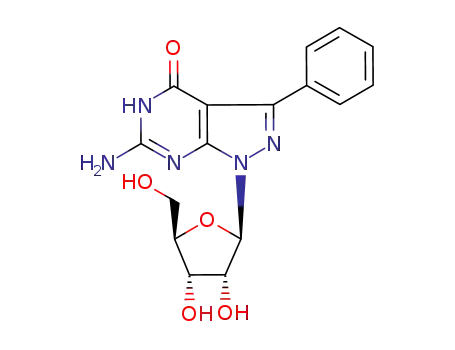 Molecular Structure of 127820-74-0 (6-amino-3-phenyl-1-(beta-D-ribofuranosyl)-1,2-dihydro-4H-pyrazolo[3,4-d]pyrimidin-4-one)