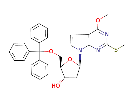 (2R,3S,5R)-5-(4-Methoxy-2-methylsulfanyl-pyrrolo[2,3-d]pyrimidin-7-yl)-2-trityloxymethyl-tetrahydro-furan-3-ol