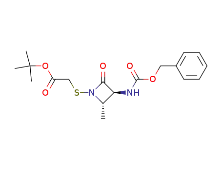 Molecular Structure of 100239-04-1 (tert-butyl <<4(S)-methyl-3(S)-((benzyloxy)formamido)-2-oxo-1-azetidinyl>thio>acetate)