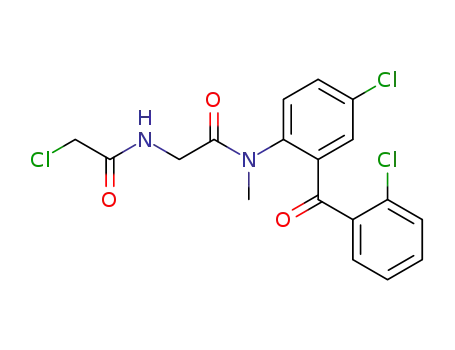 Molecular Structure of 59180-42-6 (4-chloro-2-(o-chlorobenzoyl)-N-methyl-N<sup>α</sup>-(chloroacetyl)glycinanilide)