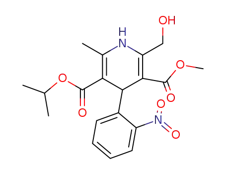 Molecular Structure of 67448-36-6 (3,5-Pyridinedicarboxylic acid,
1,4-dihydro-2-(hydroxymethyl)-6-methyl-4-(2-nitrophenyl)-, 3-methyl
5-(1-methylethyl) ester)