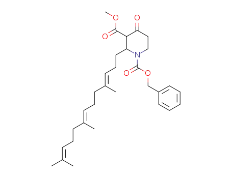 Molecular Structure of 135967-38-3 (1,3-Piperidinedicarboxylic acid,
4-oxo-2-(4,8,12-trimethyl-3,7,11-tridecatrienyl)-, 3-methyl
1-(phenylmethyl) ester)