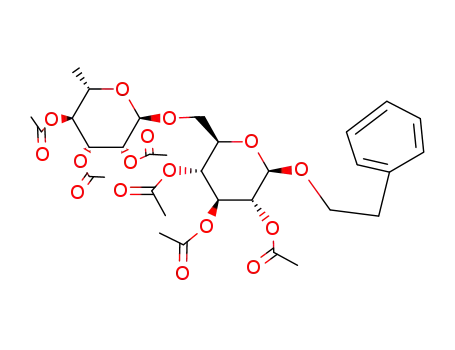 Molecular Structure of 88510-13-8 (phenylethyl 2,3,4-tri-O-acetyl-6-O-(2,3,4-tri-O-acetyl-α-L-rhamnopyranosyl)-β-D-glucopyranoside)
