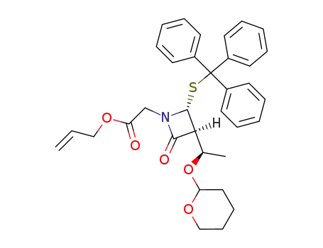 Molecular Structure of 104715-49-3 ((3S,4R)-1-<<(allyloxy)carbonyl>methyl>-3-<(R)-1-(tetrahydropyranyloxy)ethyl>-4-<(triphenylmethyl)thio>-2-azetidinone)