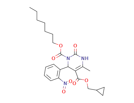 Molecular Structure of 110448-23-2 (1,5(2H)-Pyrimidinedicarboxylic acid,
3,6-dihydro-4-methyl-6-(2-nitrophenyl)-2-oxo-, 5-(cyclopropylmethyl)
1-heptyl ester)