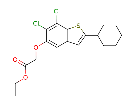 Molecular Structure of 83120-04-1 (Acetic acid, [(6,7-dichloro-2-cyclohexylbenzo[b]thien-5-yl)oxy]-, ethyl
ester)