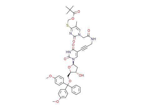 Molecular Structure of 161068-26-4 (5'-O-[4,4'-dimethoxytrityl]-5-[3-[(S-pivaloyloxymethyl-4-thiothymin-1-ylacetyl)amino]prop-1-yn-1-yl]-2'-deoxyuridine)