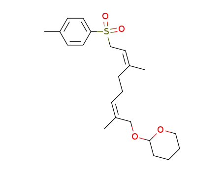 Molecular Structure of 110547-84-7 ((2Z,6Z)-1-(tetrahydropyran-2-yloxy)-2,6-dimethyl-8-(p-tolylsulfonyl)octa-2,6-diene)