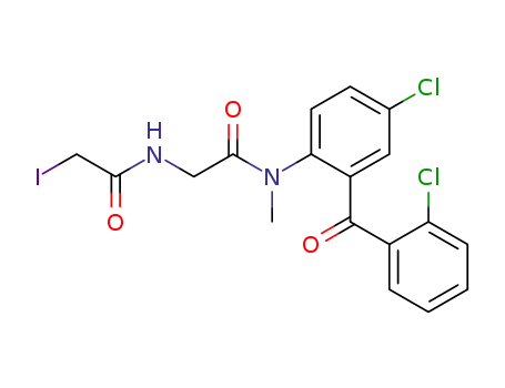 Molecular Structure of 59180-43-7 (4-chloro-2-(o-chlorobenzoyl)-N-methyl-N<sup>α</sup>-(iodoacetyl)glycinanilide)