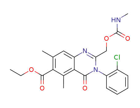 Molecular Structure of 82163-55-1 (6-Quinazolinecarboxylic acid, 3,4-dihydro-3-(2-chlorophenyl)-5,7-dimet hyl-2-((((methylamino)carbonyl)oxy)methyl)-4-oxo-, ethyl ester)