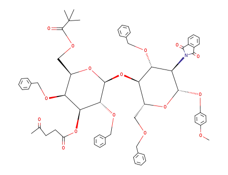 Molecular Structure of 138935-14-5 (p-Methoxyphenyl O-(2,4-di-O-benzyl-3-O-levulinoyl-6-O-pivaloyl-β-D-galactopyranosyl)-(1->4)-3,6-di-O-benzyl-2-deoxy-2-phthalimido-β-D-glucopyranoside)