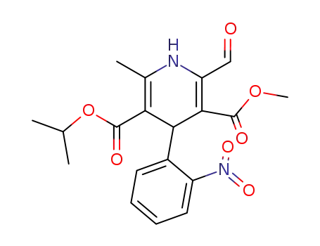 Molecular Structure of 67448-23-1 (3,5-Pyridinedicarboxylic acid,
2-formyl-1,4-dihydro-6-methyl-4-(2-nitrophenyl)-, 3-methyl
5-(1-methylethyl) ester)