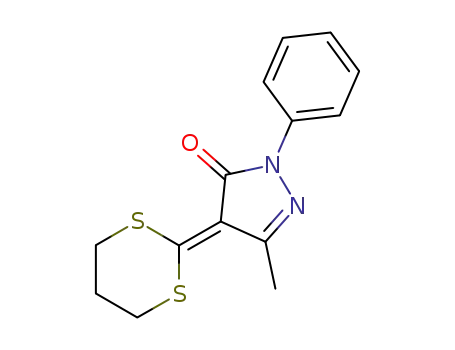 Molecular Structure of 121650-71-3 (3H-Pyrazol-3-one,
4-(1,3-dithian-2-ylidene)-2,4-dihydro-5-methyl-2-phenyl-)