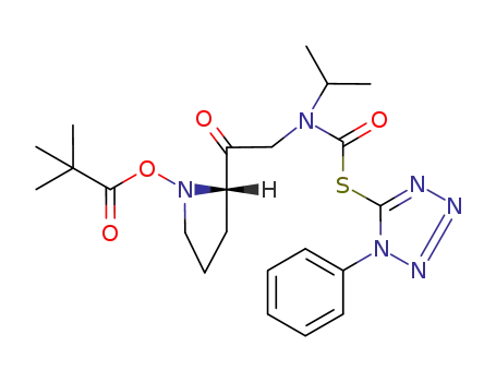 Molecular Structure of 102284-49-1 (1-Pyrrolidinecarboxylic acid,
2-[[(1-methylethyl)[[(1-phenyl-1H-tetrazol-5-yl)thio]carbonyl]amino]acetyl]
-, 1,1-dimethylethyl ester, (S)-)