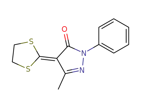 Molecular Structure of 19607-45-5 (3H-Pyrazol-3-one,
4-(1,3-dithiolan-2-ylidene)-2,4-dihydro-5-methyl-2-phenyl-)