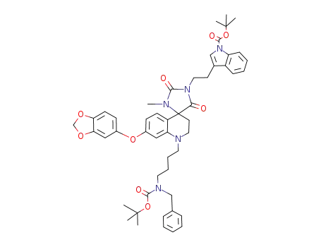 7-(benzo[1,3]dioxol-5-yloxy)-3,4-dihydro-1-[4-(N-tert-butoxycarbonyl-N-benzylamino)butyl]-2H-quinoline-4-spiro-5'-1'-methyl-3'-[2-(1-tert-butoxycarbonyl-1H-indol-3-yl)-ethyl]-imidazolidine-2',4'-dione