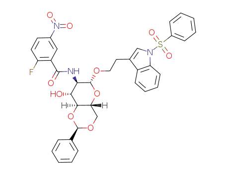 N-{(2R,4aR,6R,7R,8R,8aS)-6-[2-(1-Benzenesulfonyl-1H-indol-3-yl)-ethoxy]-8-hydroxy-2-phenyl-hexahydro-pyrano[3,2-d][1,3]dioxin-7-yl}-2-fluoro-5-nitro-benzamide