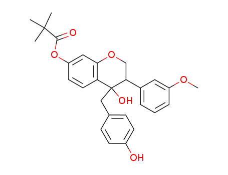 Molecular Structure of 738601-40-6 (Propanoic acid, 2,2-dimethyl-,
3,4-dihydro-4-hydroxy-4-[(4-hydroxyphenyl)methyl]-3-(3-methoxyphenyl)-
2H-1-benzopyran-7-yl ester)
