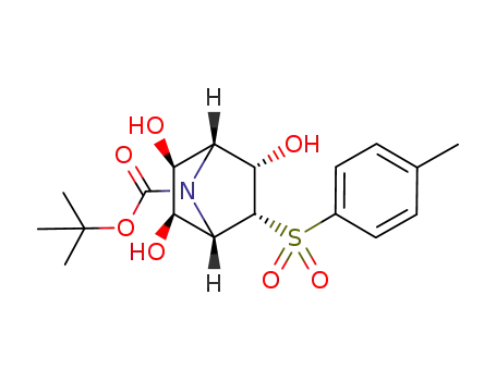 Molecular Structure of 573716-64-0 (7-Azabicyclo[2.2.1]heptane-7-carboxylic acid,
2,3,5-trihydroxy-6-[(4-methylphenyl)sulfonyl]-, 1,1-dimethylethyl ester,
(1S,2R,3S,4R,5S,6R)-)