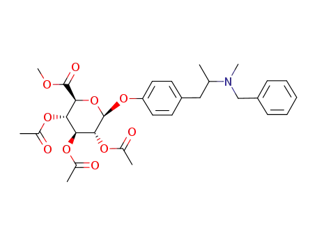 Molecular Structure of 864160-21-4 ((2S,3S,4S,5R,6S)-3,4,5-Triacetoxy-6-{4-[2-(benzyl-methyl-amino)-propyl]-phenoxy}-tetrahydro-pyran-2-carboxylic acid methyl ester)