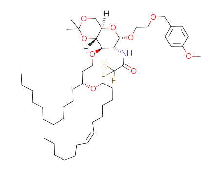 Molecular Structure of 592543-40-3 (2-(4-methoxybenzyloxy)ethyl 2-deoxy-4,6-O-isopropylidene-3-O-[(R)-3-[(Z)-tetradec-7-enyloxy]tetradecyl]-2-trifluoroacetamido-α-D-glycopyranoside)
