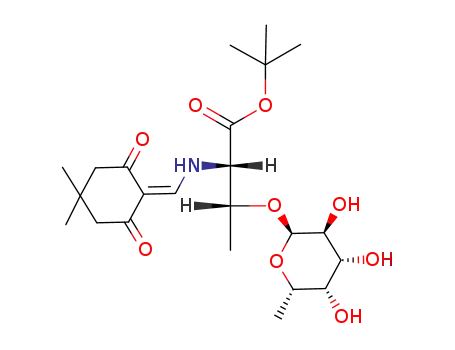 Molecular Structure of 849829-40-9 ((2S,3R)-2-[(4,4-Dimethyl-2,6-dioxo-cyclohexylidenemethyl)-amino]-3-((2R,3S,4R,5S,6S)-3,4,5-trihydroxy-6-methyl-tetrahydro-pyran-2-yloxy)-butyric acid tert-butyl ester)