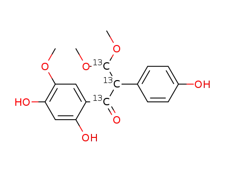 Molecular Structure of 827308-46-3 (1-(2,4-dihydroxy-5-methoxyphenyl)-2-(4-hydroxyphenyl)-3,3-dimethoxy-[1,2,3-13C<sub>3</sub>]-1-propanone)