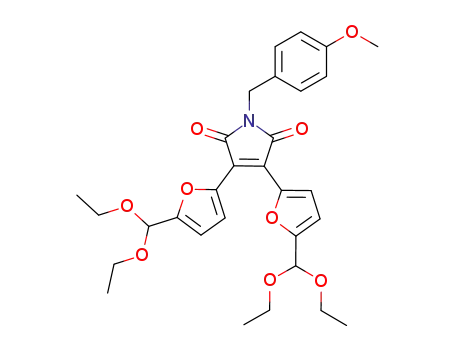 Molecular Structure of 853649-37-3 (3,4-bis[5-(diethoxymethyl)fur-2-yl]-2,5-dihydro-1-(4-methoxybenzyl)-1H-pyrrole-2,5-dione)
