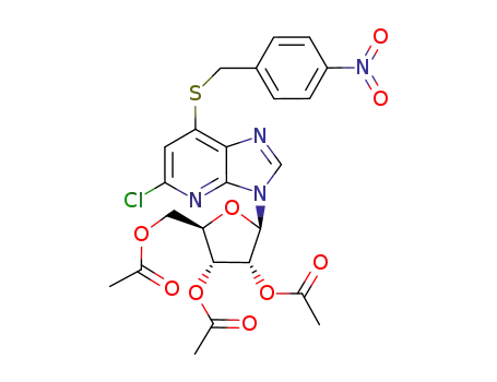 Molecular Structure of 566194-68-1 (5-chloro-7-(4-nitrobenzylsulfanyl)-3-(2',3',5'-tri-O-acetyl-β-D-ribofuranosyl)-3H-imidazo[4,5-b]pyridine)