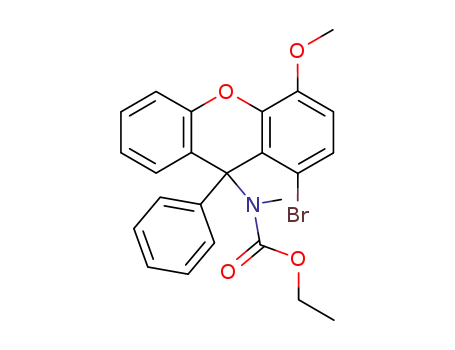 Molecular Structure of 794513-40-9 (Carbamic acid, (1-bromo-4-methoxy-9-phenyl-9H-xanthen-9-yl)methyl-,
ethyl ester)