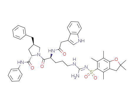 (2S,4R)-1-[(S)-5-({Amino-[(E)-2,2,4,6,7-pentamethyl-2,3-dihydro-benzofuran-5-sulfonylimino]-methyl}-amino)-2-(2-1H-indol-3-yl-acetylamino)-pentanoyl]-4-benzyl-pyrrolidine-2-carboxylic acid phenylamide