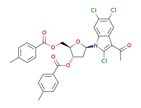 Molecular Structure of 800400-57-1 (3-acetyl-2,5,6-trichloro-1-[3,5-di-(O-p-toluoyl)-2-deoxy-β-D-ribofuranosyl]indole)