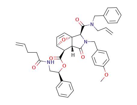 (1S,2S,5R,6R,7R)-2-(Allyl-benzyl-carbamoyl)-3-(4-methoxy-benzyl)-4-oxo-10-oxa-3-aza-tricyclo[5.2.1.0<sup>1,5</sup>]dec-8-ene-6-carboxylic acid (S)-2-pent-4-enoylamino-1-phenyl-ethyl ester