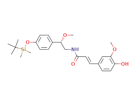Molecular Structure of 653598-43-7 (2-Propenamide,
N-[(2S)-2-[4-[[(1,1-dimethylethyl)dimethylsilyl]oxy]phenyl]-2-methoxyethyl
]-3-(4-hydroxy-3-methoxyphenyl)-, (2E)-)
